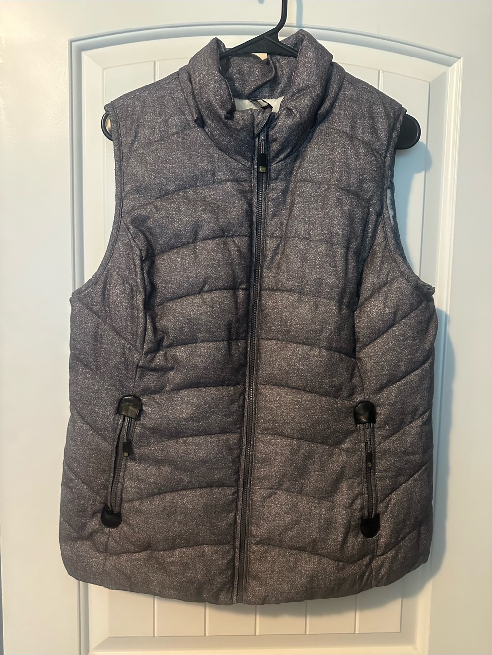 Green Tea Puffer Vest Women L Large Charcoal Gray Quilted Sherpa Fleece Lined